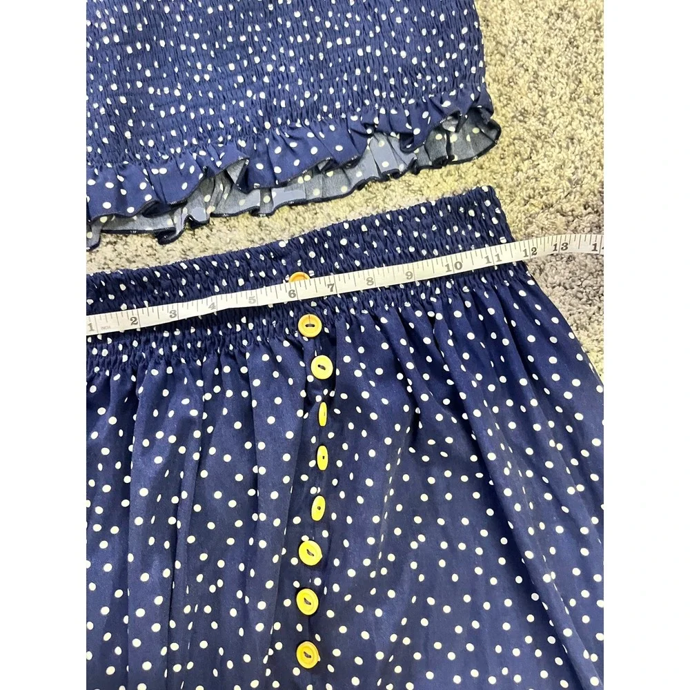SHEIN Womens Navy Blue Polka Dot Two Piece Set Smocked Crop Top Maxi Skirt Small
